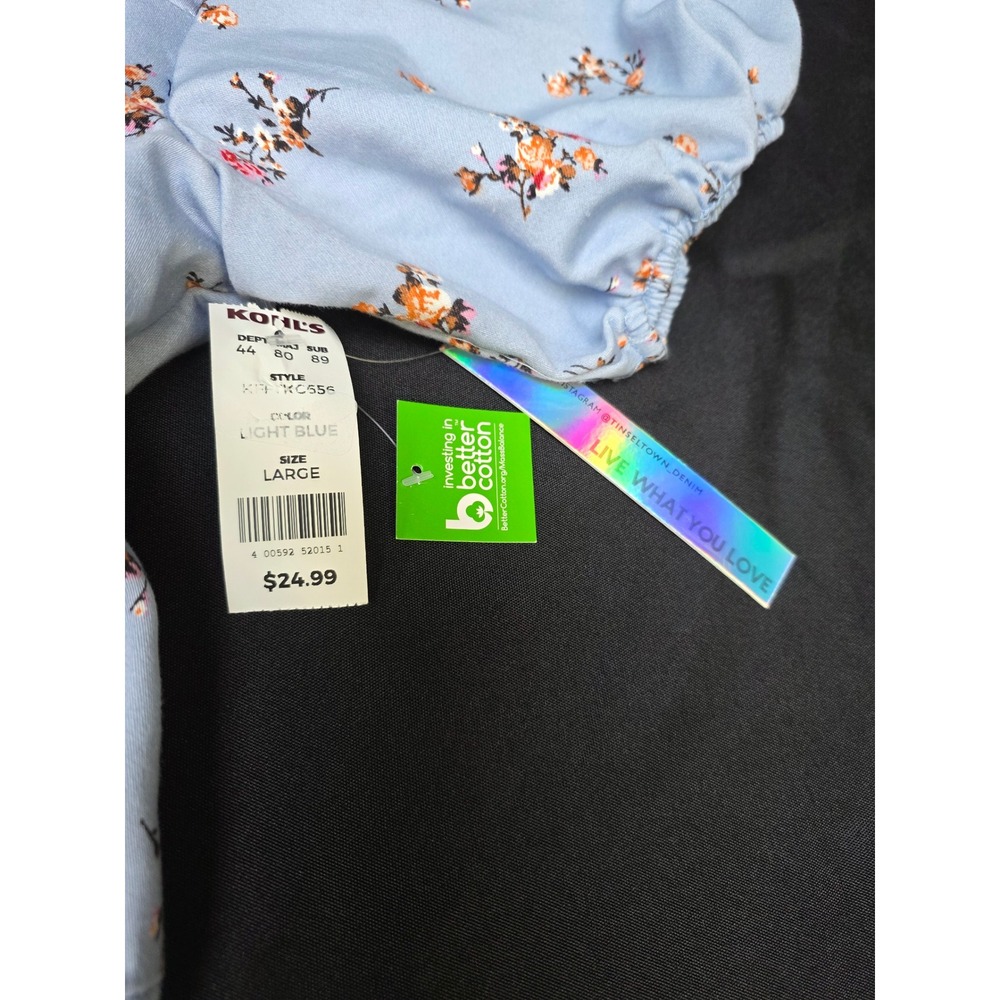 Tinseltown Floral Puff Sleeve Crop Top Light Blue Smocked Peplum Blouse - Picture 4 of 8